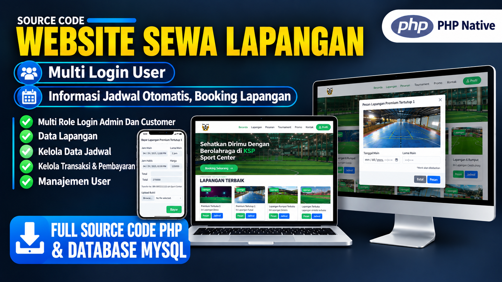 Source Code Website Sewa Lapangan | website penyewaan lapangan olahraga | Source Code Aplikasi Sewa