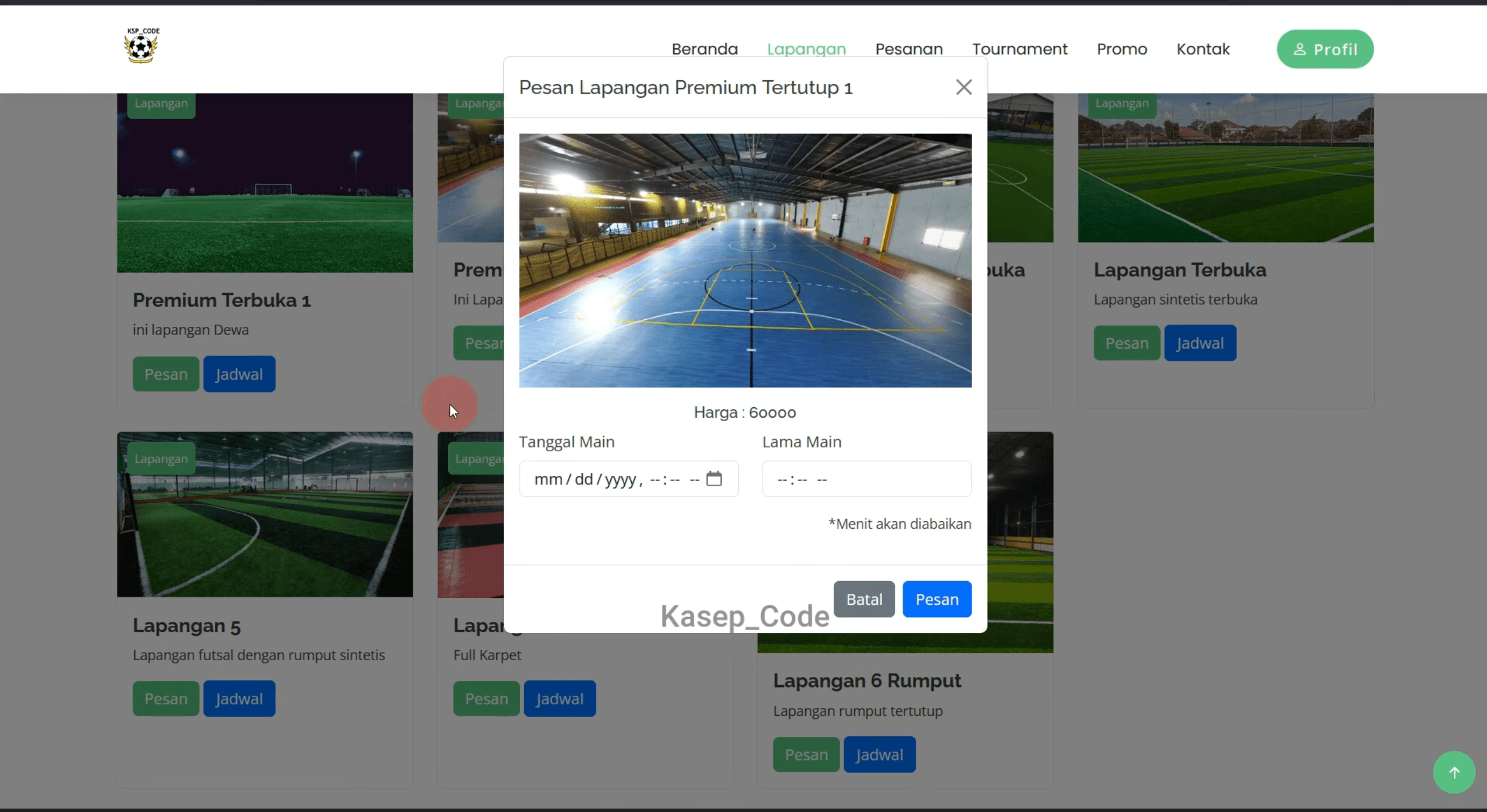 Source Code Website Sewa Lapangan | website penyewaan lapangan olahraga | Source Code Aplikasi Sewa