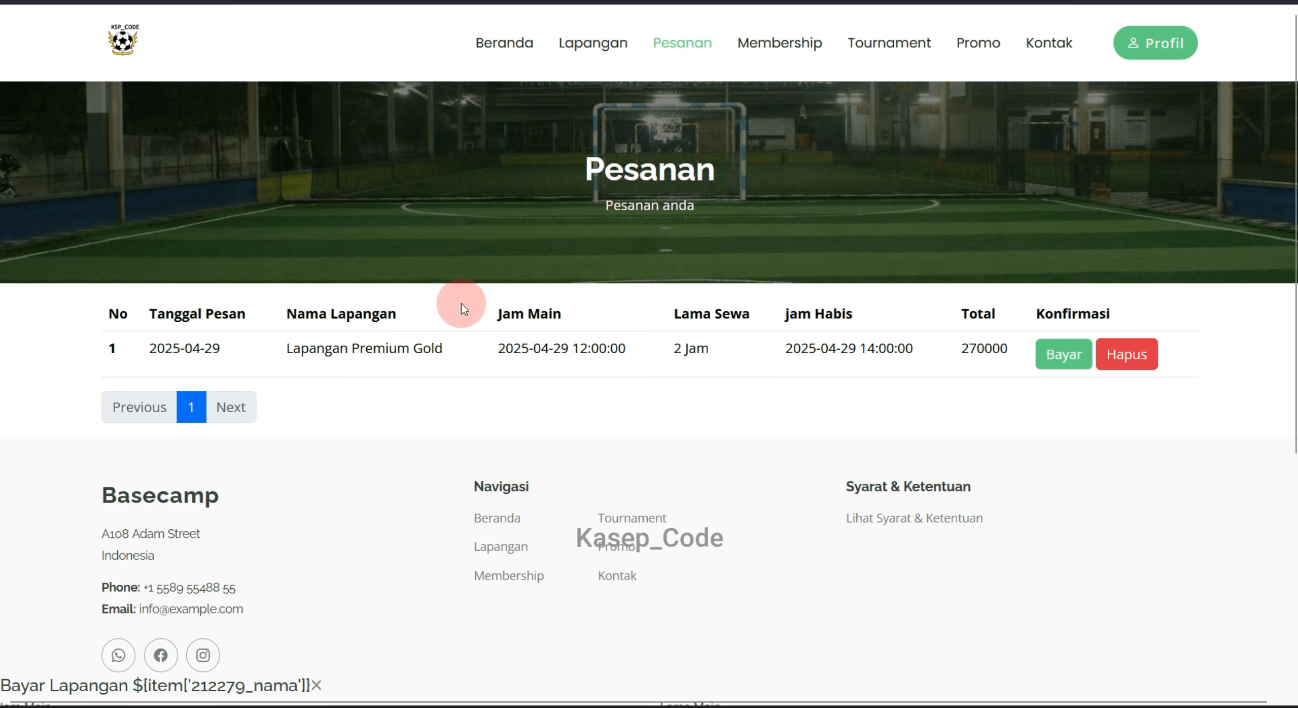 Source Code Website Sewa Lapangan | website penyewaan lapangan olahraga | Source Code Aplikasi Sewa