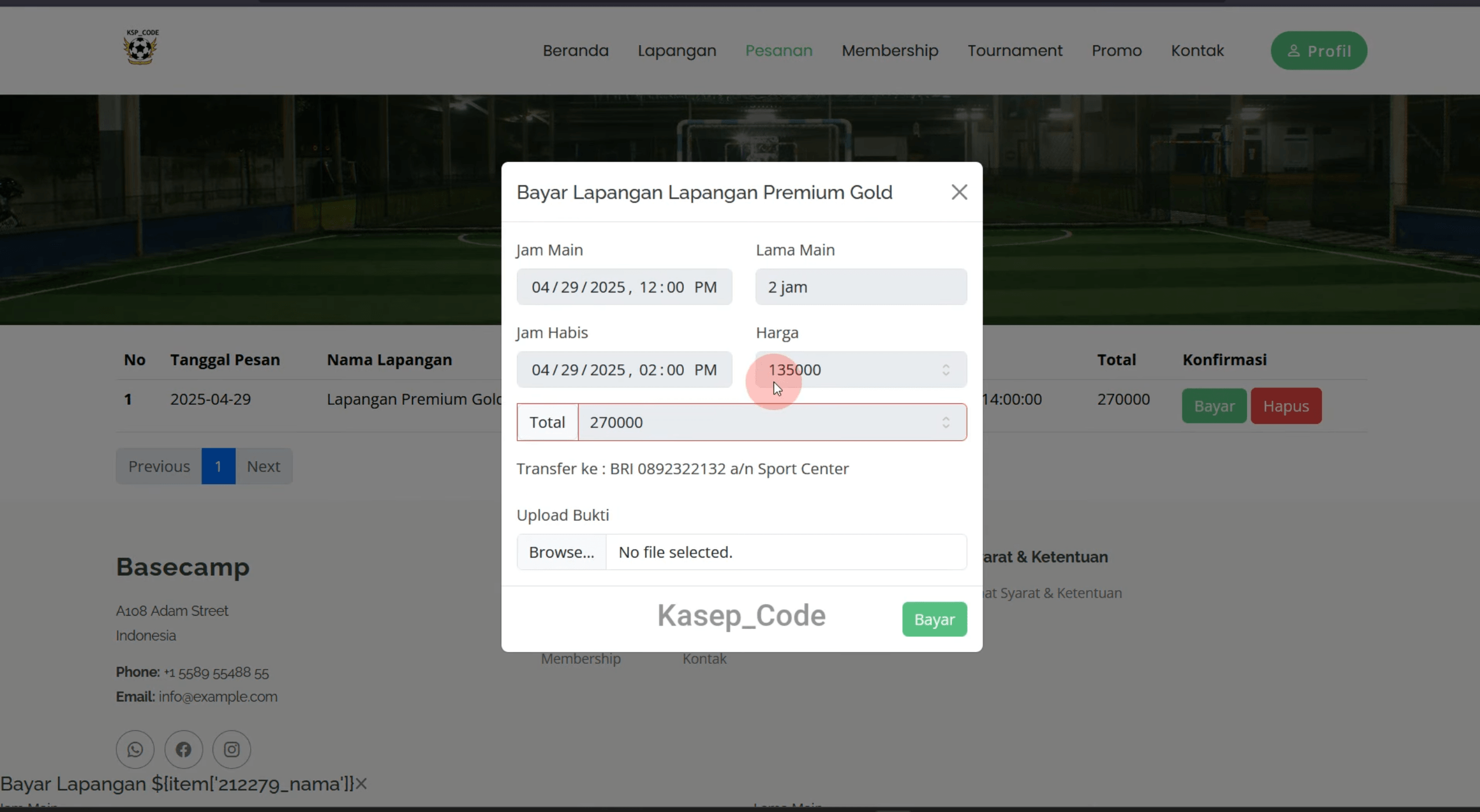 Source Code Website Sewa Lapangan | website penyewaan lapangan olahraga | Source Code Aplikasi Sewa