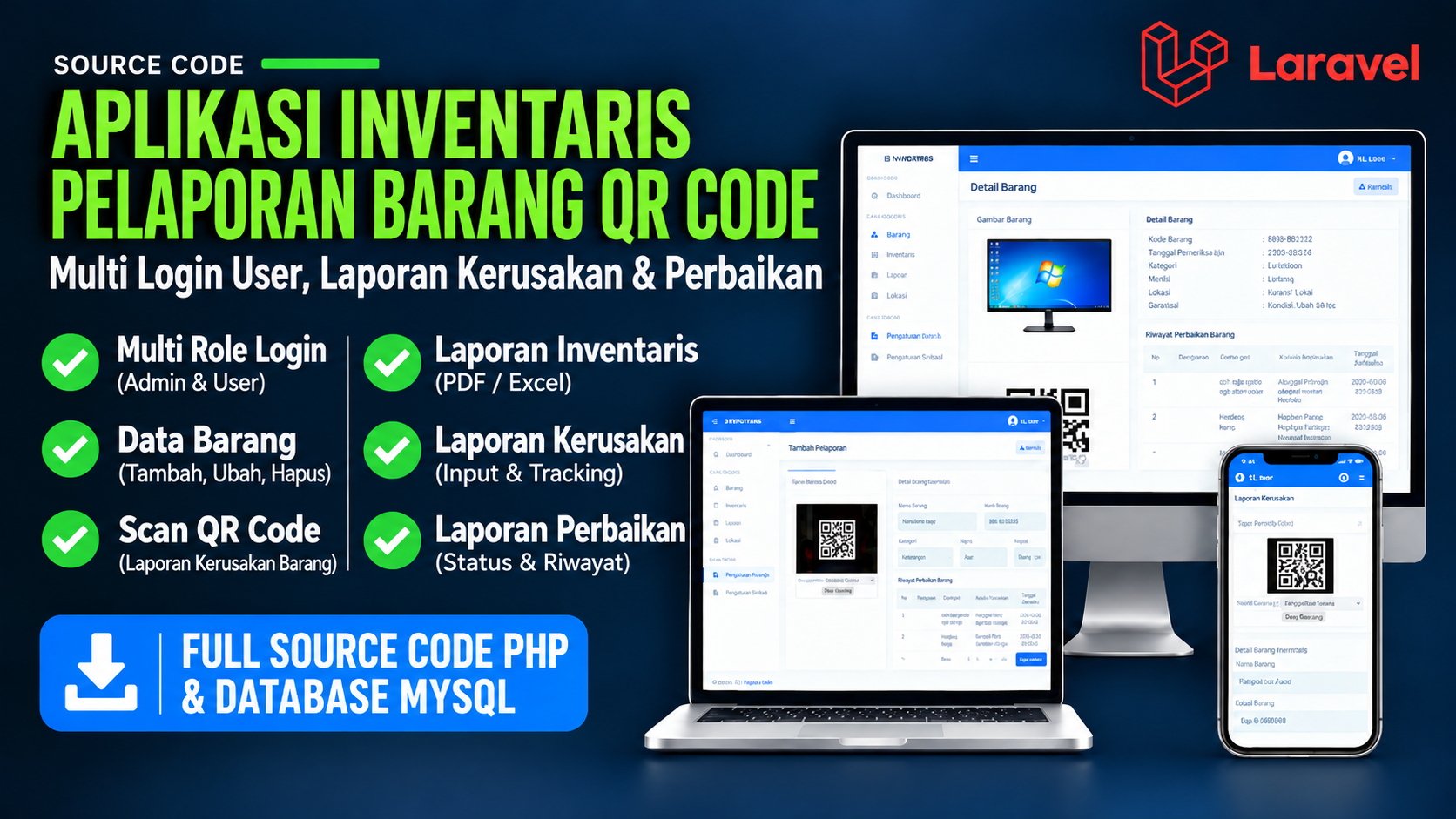 Source Code website Pelaporan Barang QR Code | Source Code Aplikasi Inventaris Scan QR Code Laravel