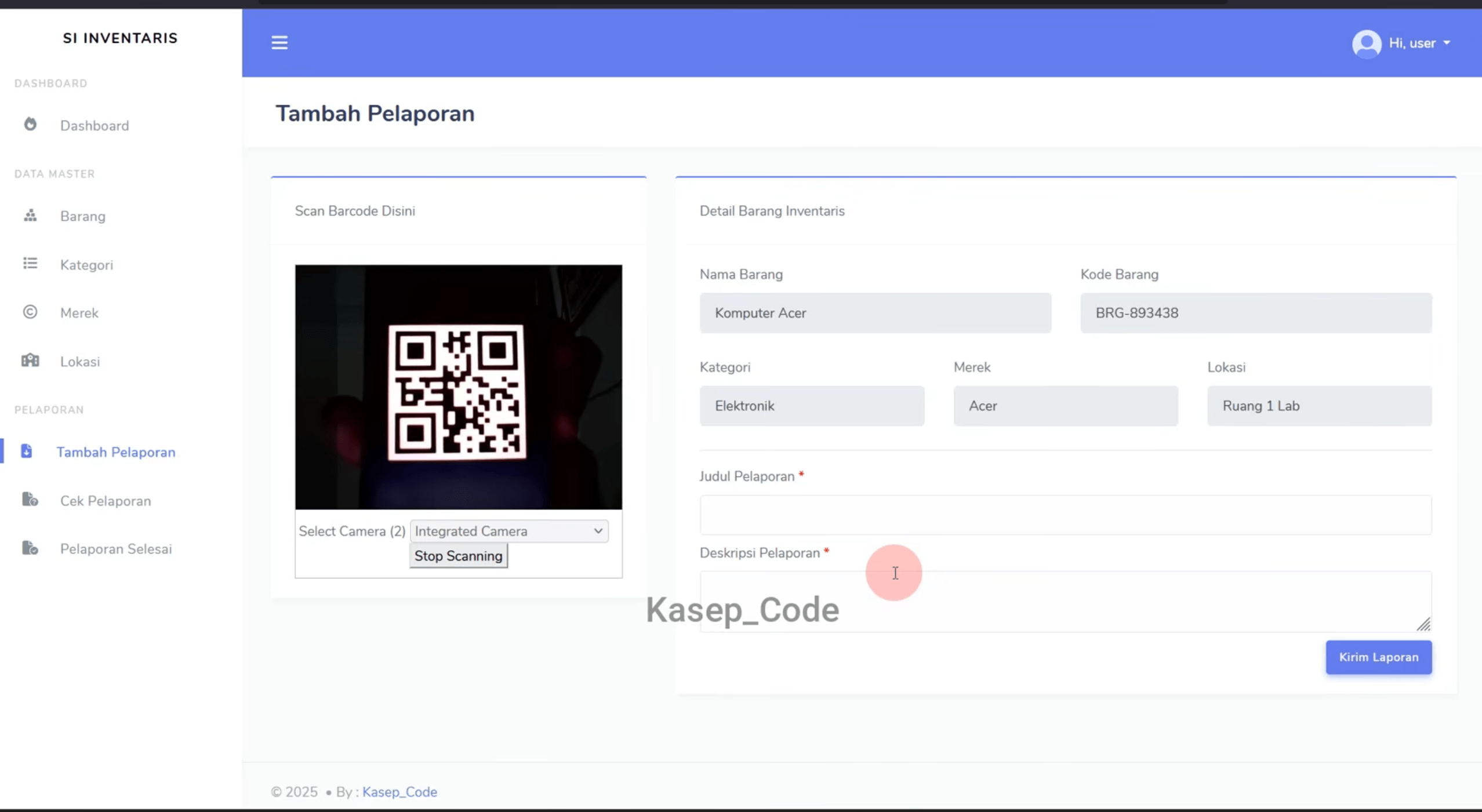 Source Code website Pelaporan Barang QR Code | Source Code Aplikasi Inventaris Scan QR Code Laravel