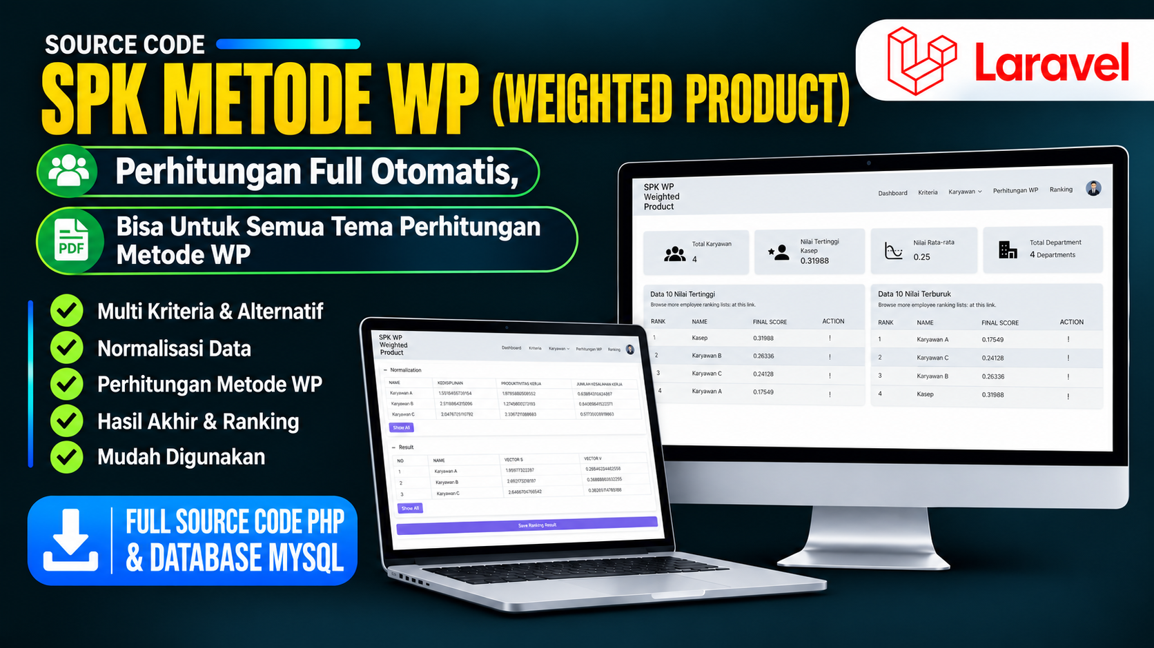Website SPK Metode WP Menggunakan Laravel | Download Source Code SPK Laravel Metode Weighted Product
