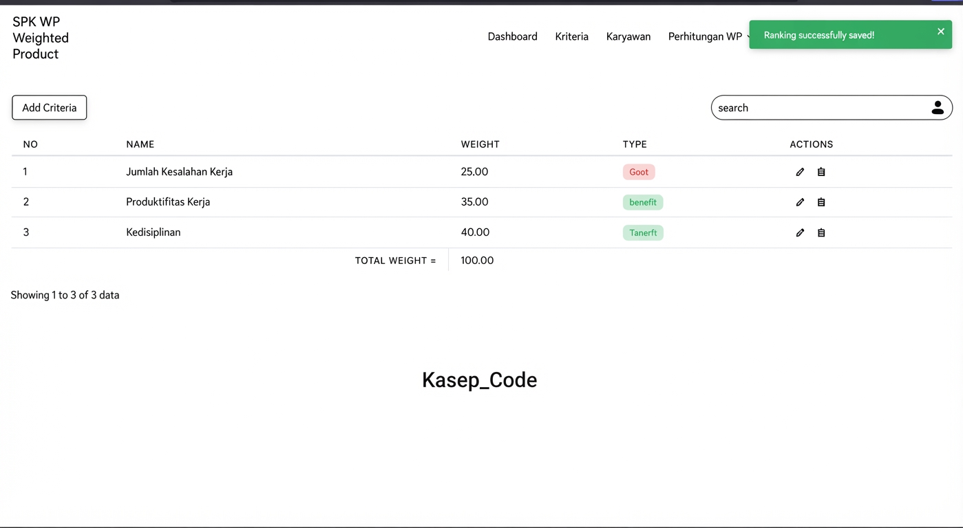 Website SPK Metode WP Menggunakan Laravel | Download Source Code SPK Laravel Metode Weighted Product
