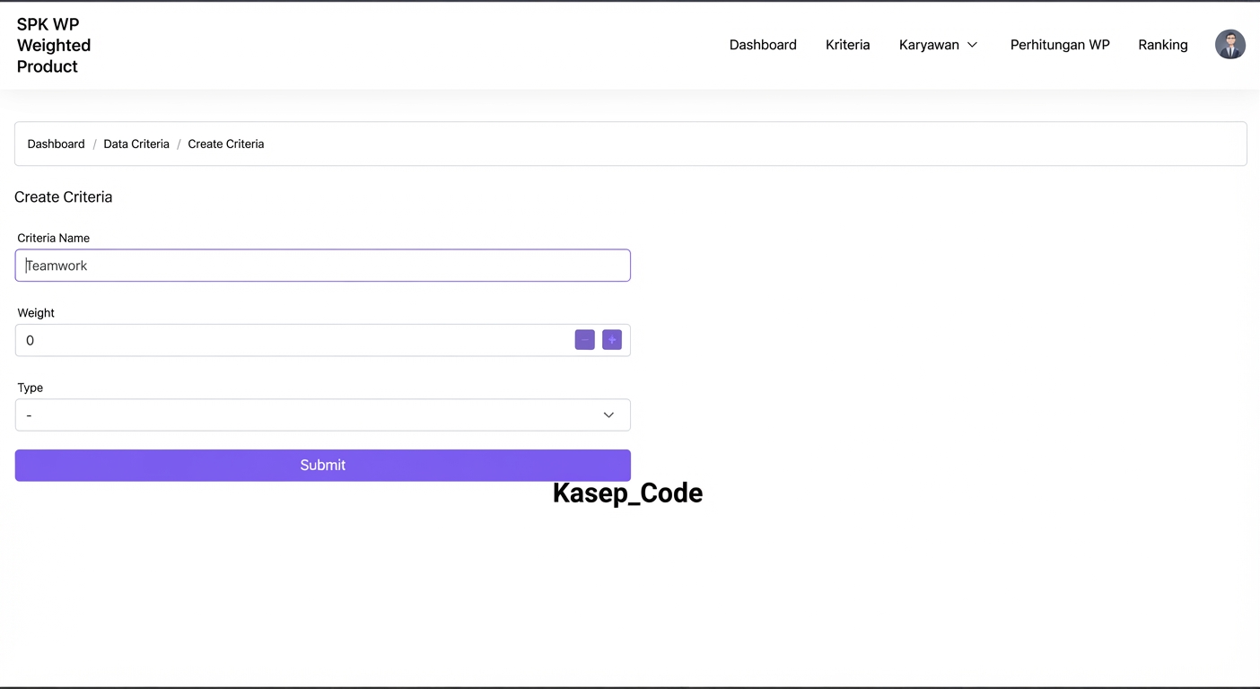 Website SPK Metode WP Menggunakan Laravel | Download Source Code SPK Laravel Metode Weighted Product