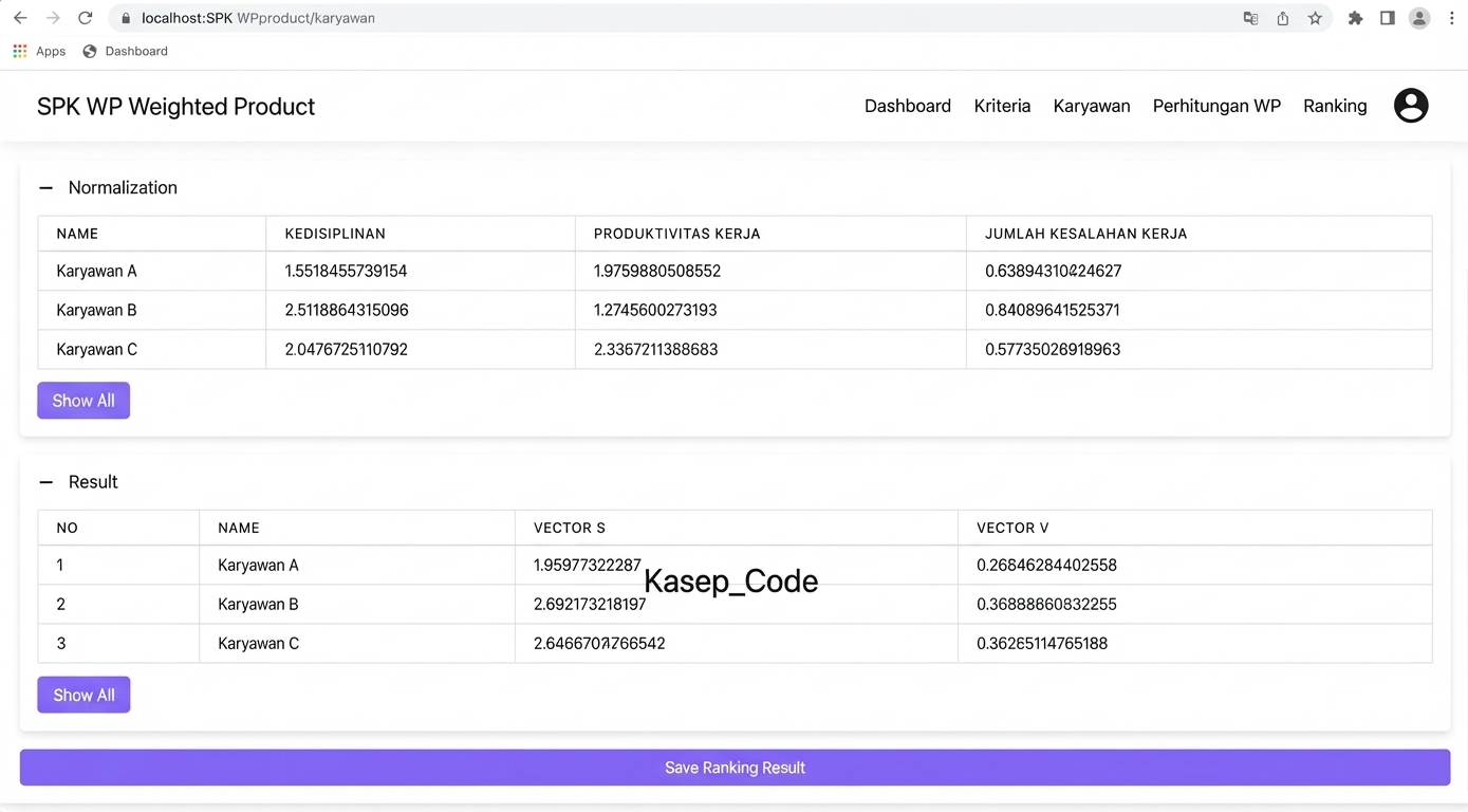 Website SPK Metode WP Menggunakan Laravel | Download Source Code SPK Laravel Metode Weighted Product