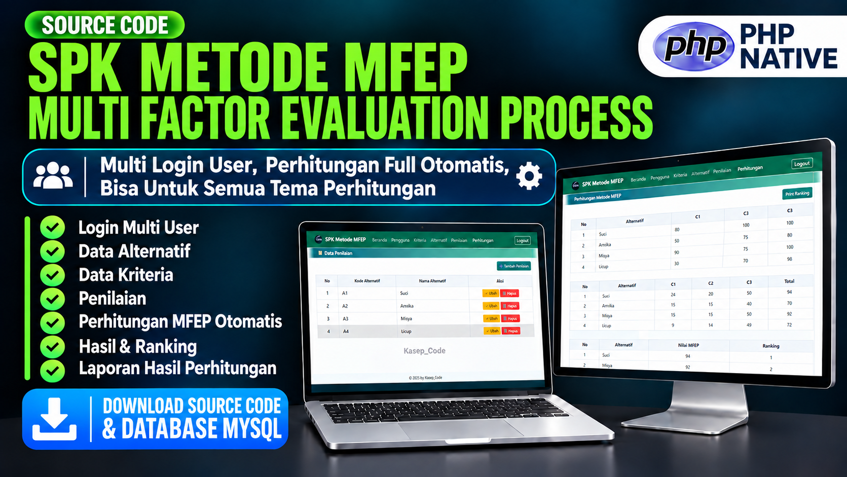 Source Code SPK Metode MFEP | Download Website SPK Metode MFEP | Aplikasi SPK Metode MFEP PHP MySQL