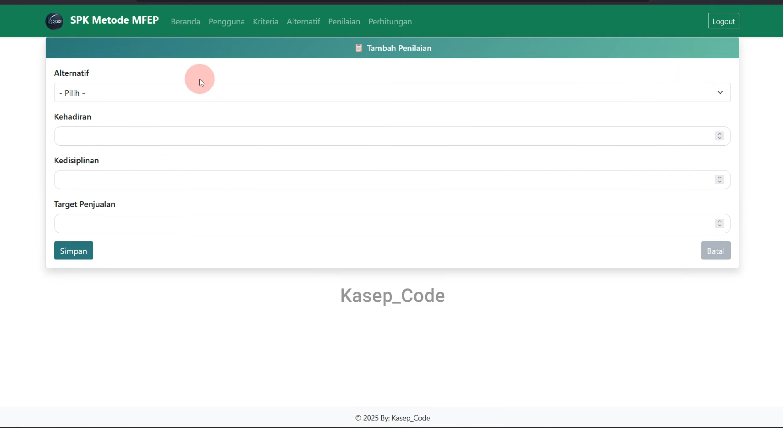 Source Code SPK Metode MFEP | Download Website SPK Metode MFEP | Aplikasi SPK Metode MFEP PHP MySQL