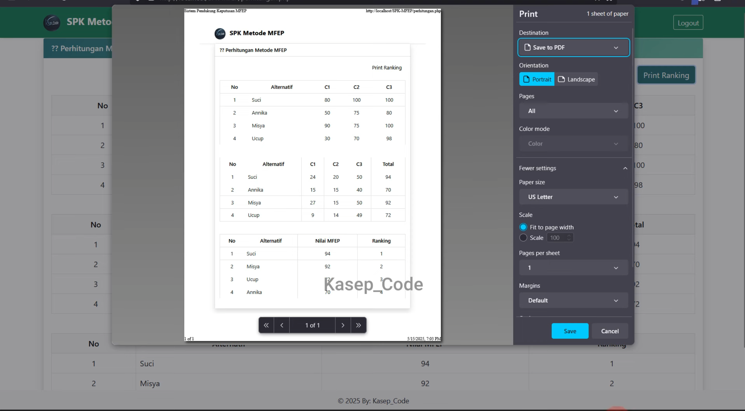 Source Code SPK Metode MFEP | Download Website SPK Metode MFEP | Aplikasi SPK Metode MFEP PHP MySQL