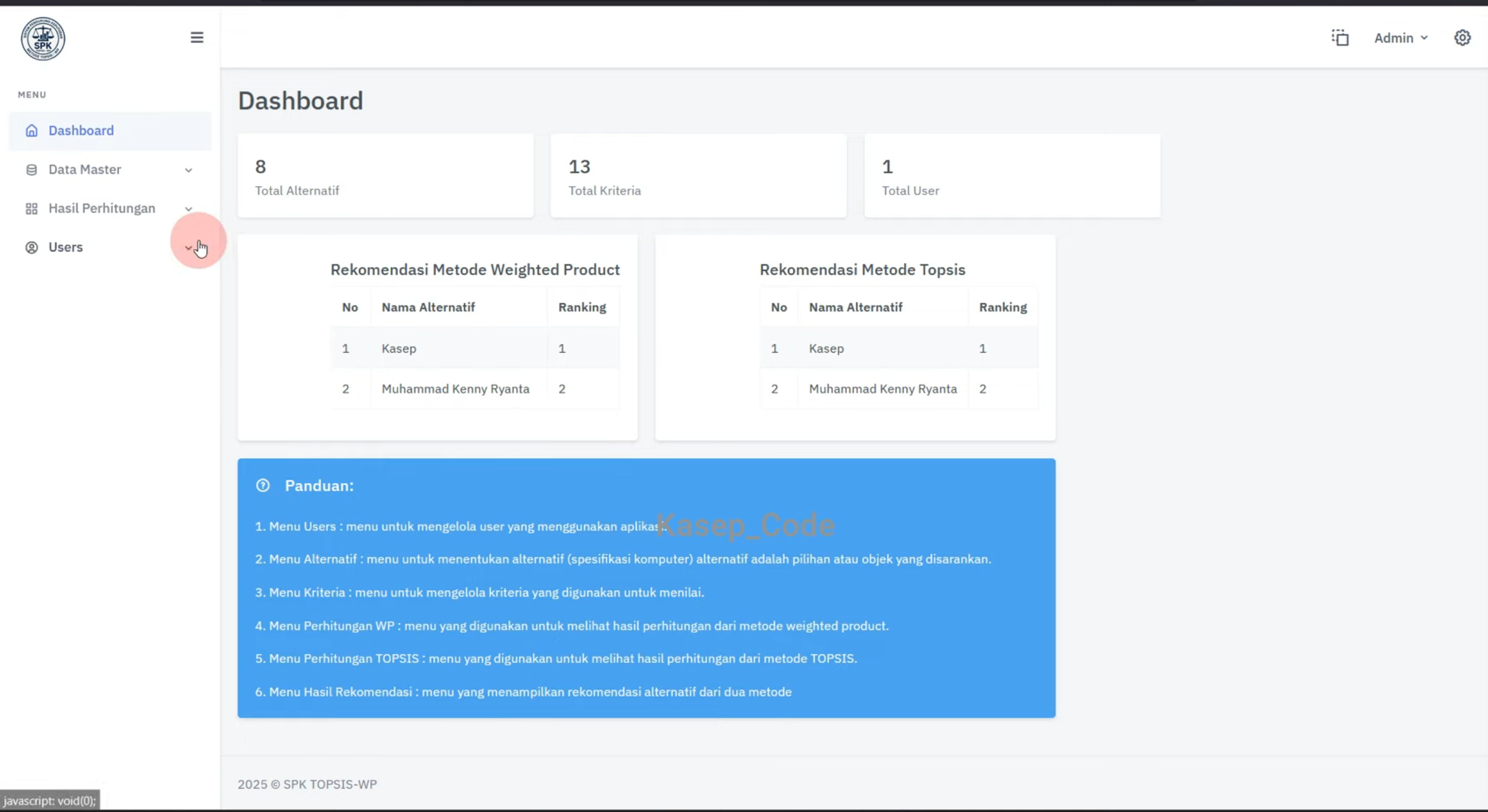 SPK metode WP dan TOPSIS | Source Code Website SPK Metode TOPSIS dan WP | SPK metode TOPSIS WP
