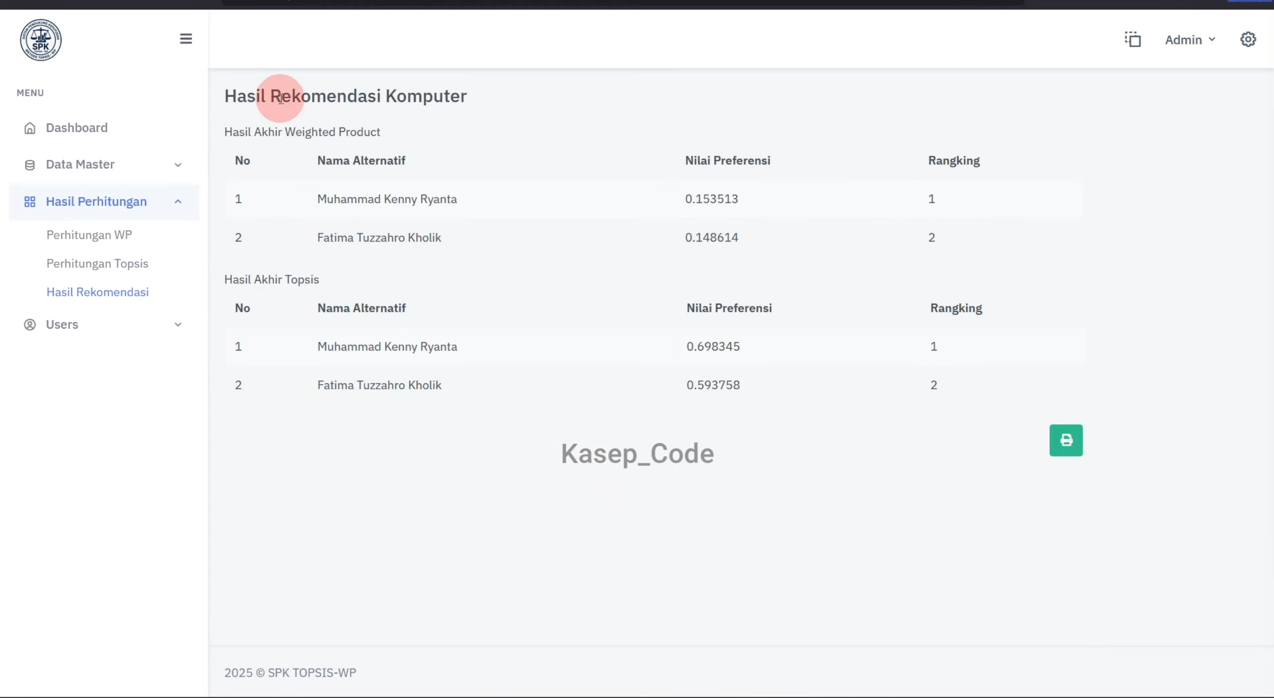 SPK metode WP dan TOPSIS | Source Code Website SPK Metode TOPSIS dan WP | SPK metode TOPSIS WP