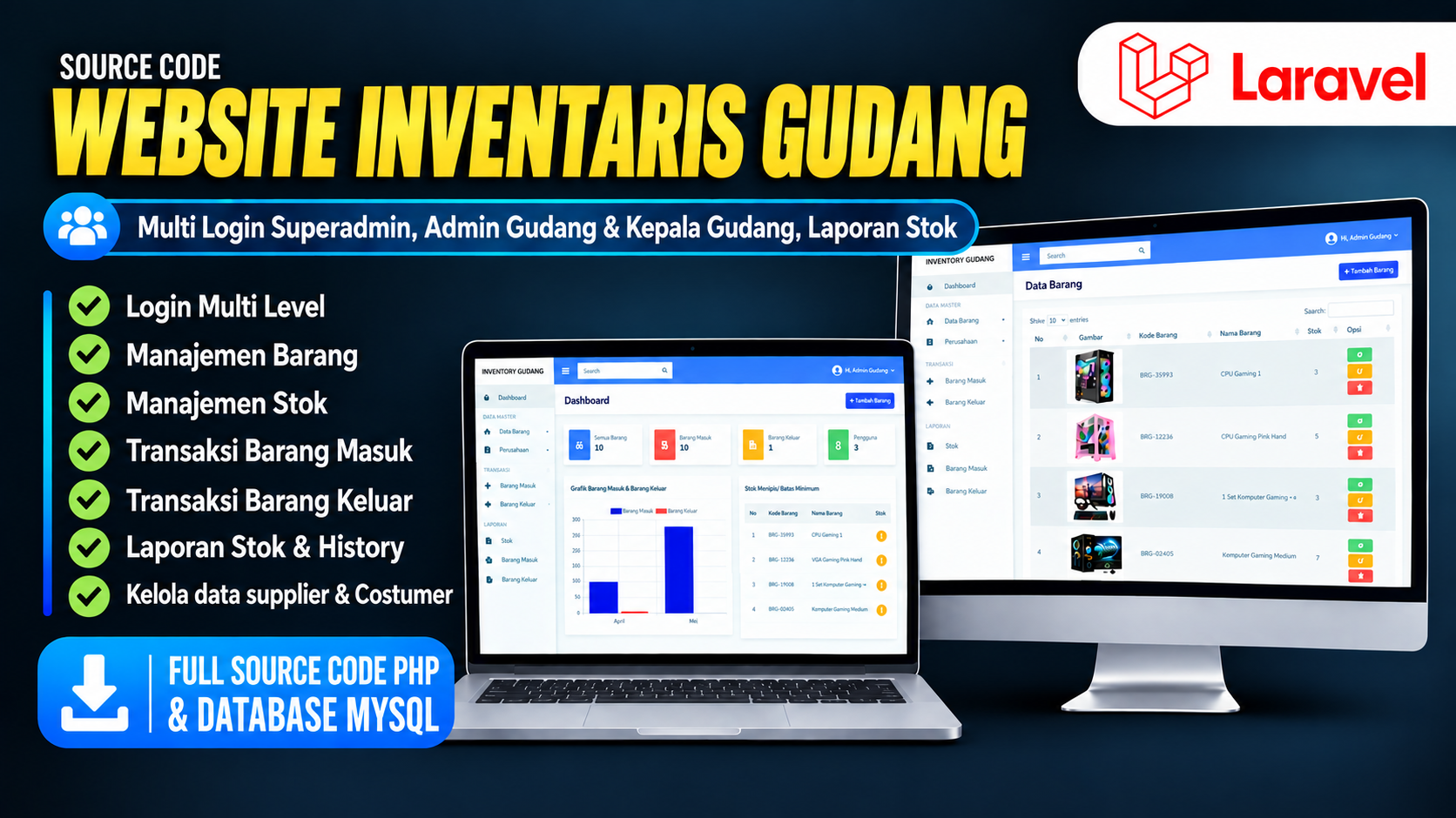 Source Code Website Inventaris Gudang Laravel | Website Laporan Stok Barang Gudang| Inventory System