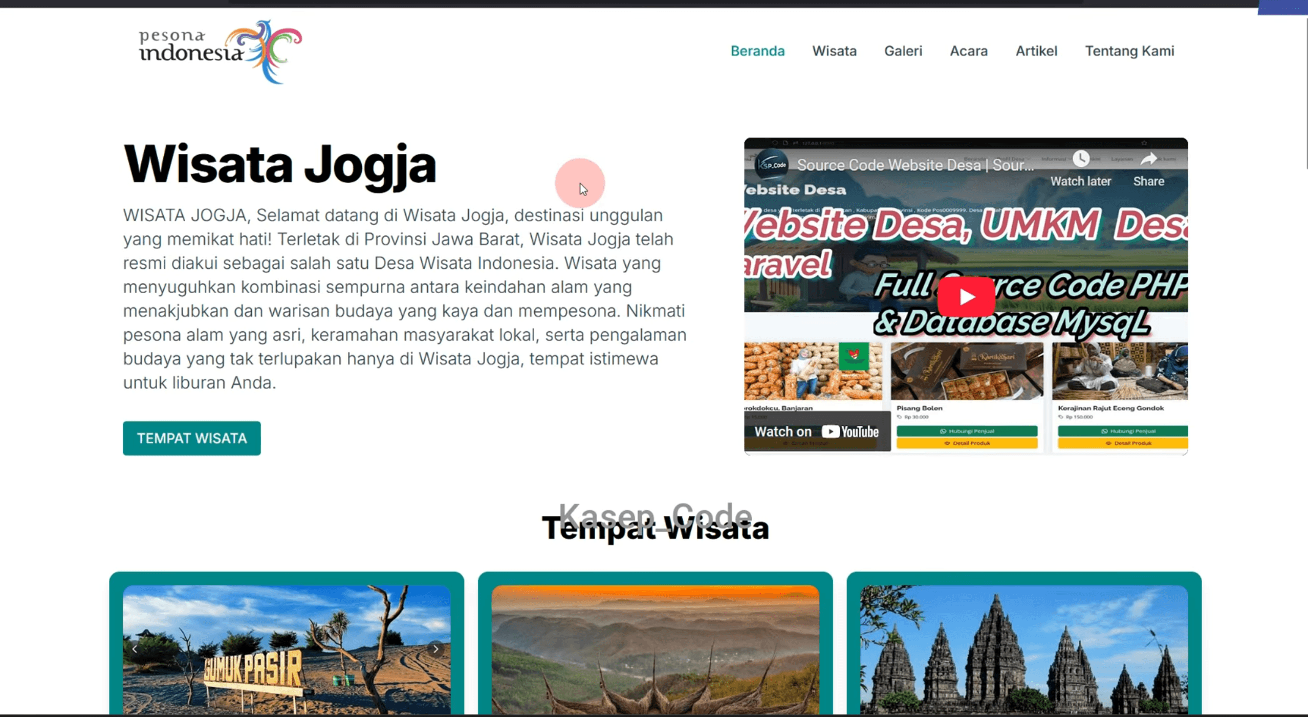 Source Code Laravel Website Wisata | Website Pariwisata Laravel | Sistem Pengelolaan Wisata Laravel