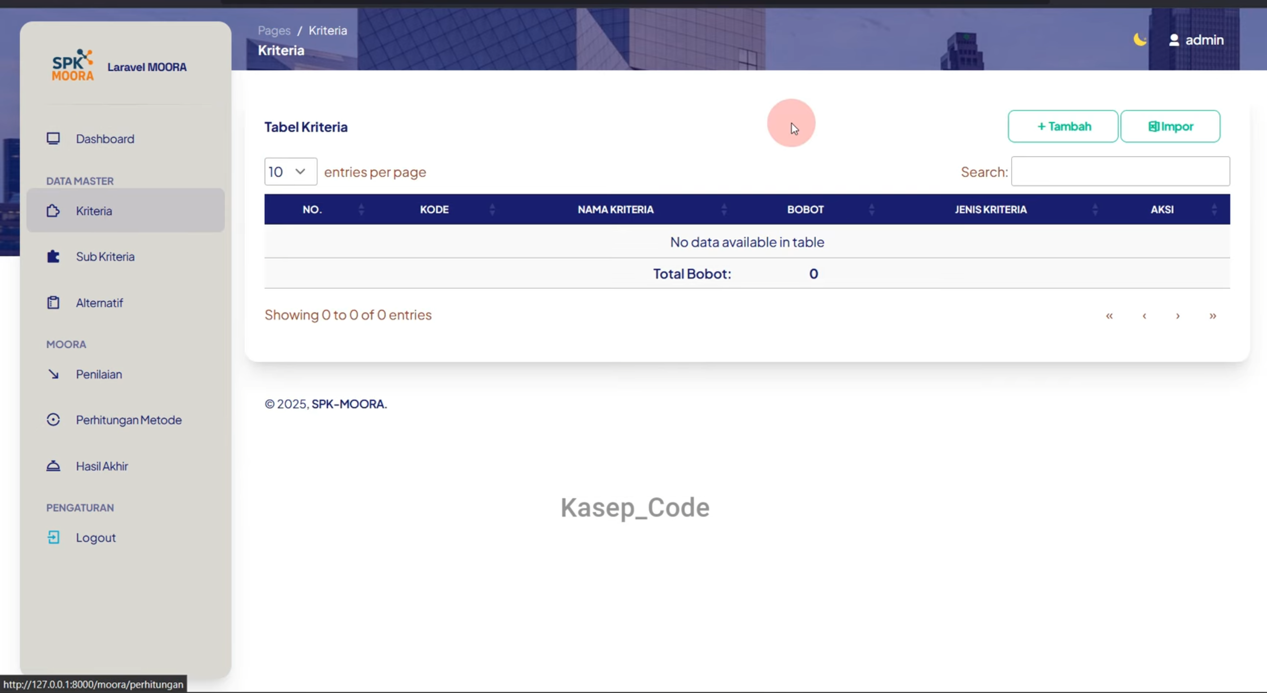 Source Code SPK Metode MOORA Laravel | Download Source Code SPK MOORA + Jurnal Perhitungan Manual