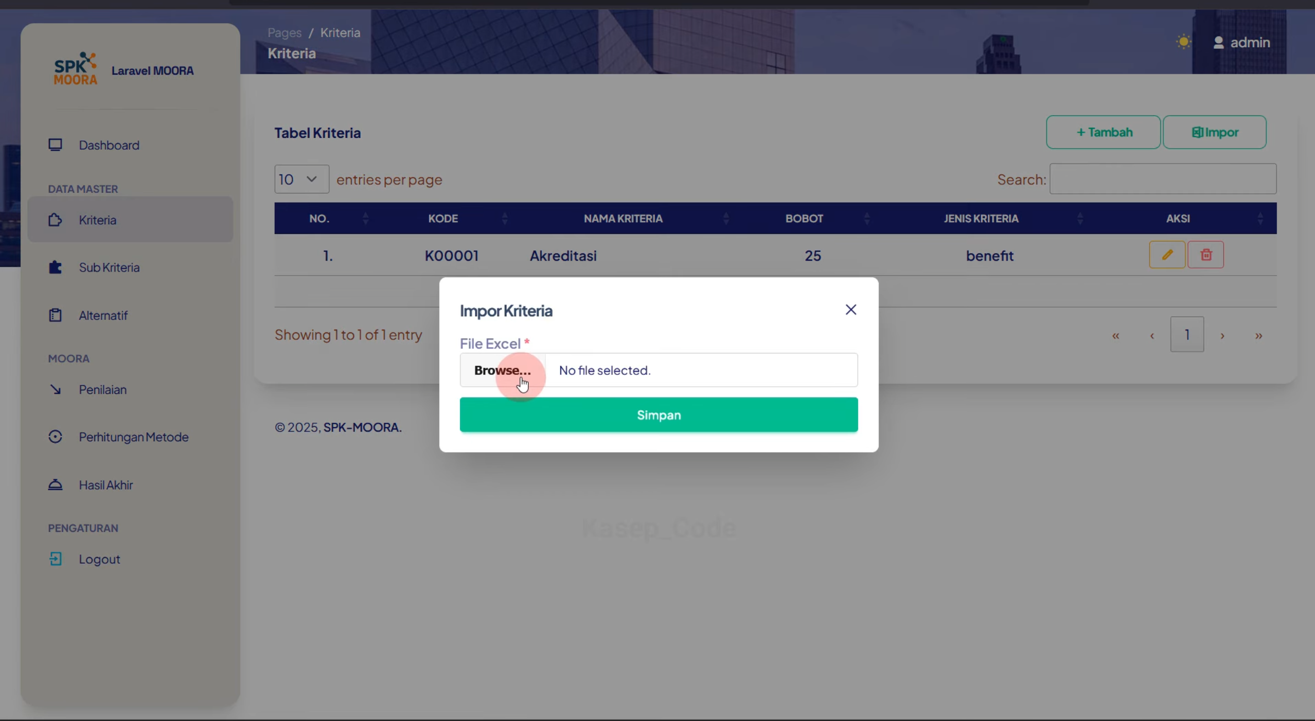 Source Code SPK Metode MOORA Laravel | Download Source Code SPK MOORA + Jurnal Perhitungan Manual