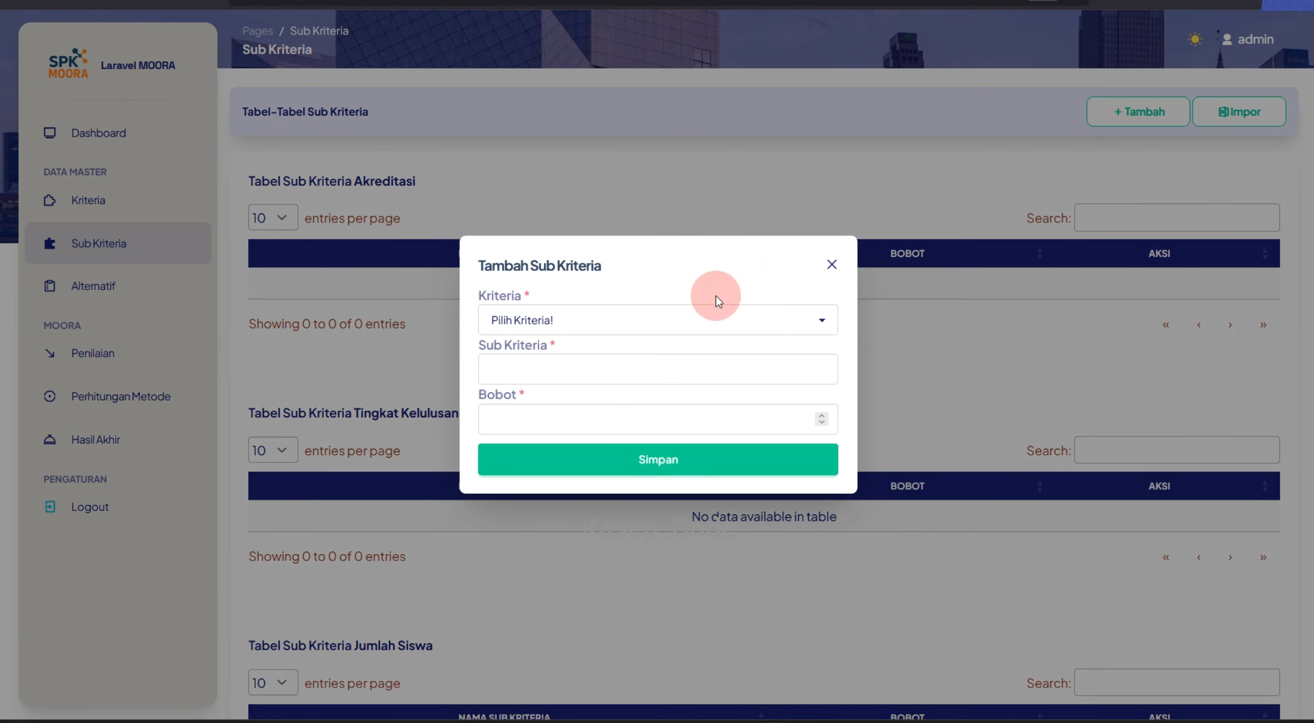 Source Code SPK Metode MOORA Laravel | Download Source Code SPK MOORA + Jurnal Perhitungan Manual