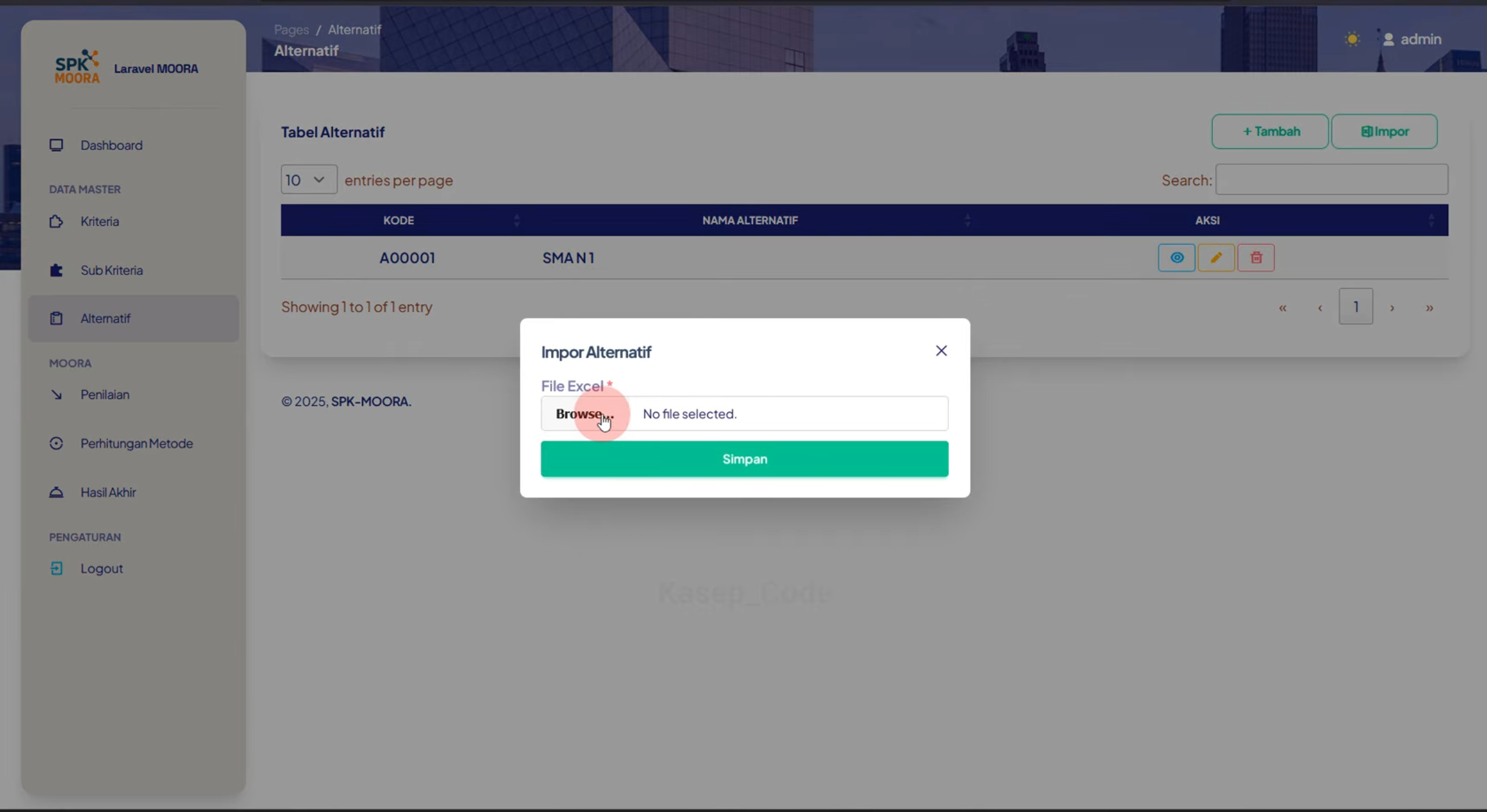 Source Code SPK Metode MOORA Laravel | Download Source Code SPK MOORA + Jurnal Perhitungan Manual