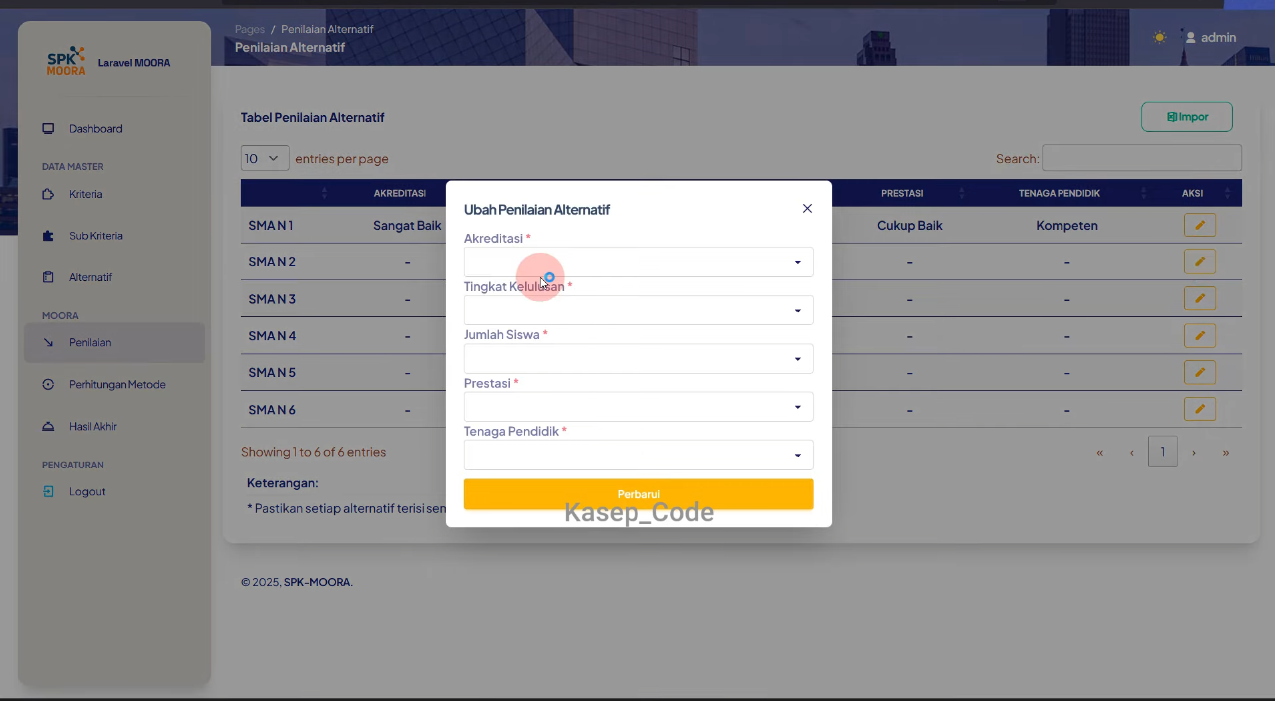 Source Code SPK Metode MOORA Laravel | Download Source Code SPK MOORA + Jurnal Perhitungan Manual