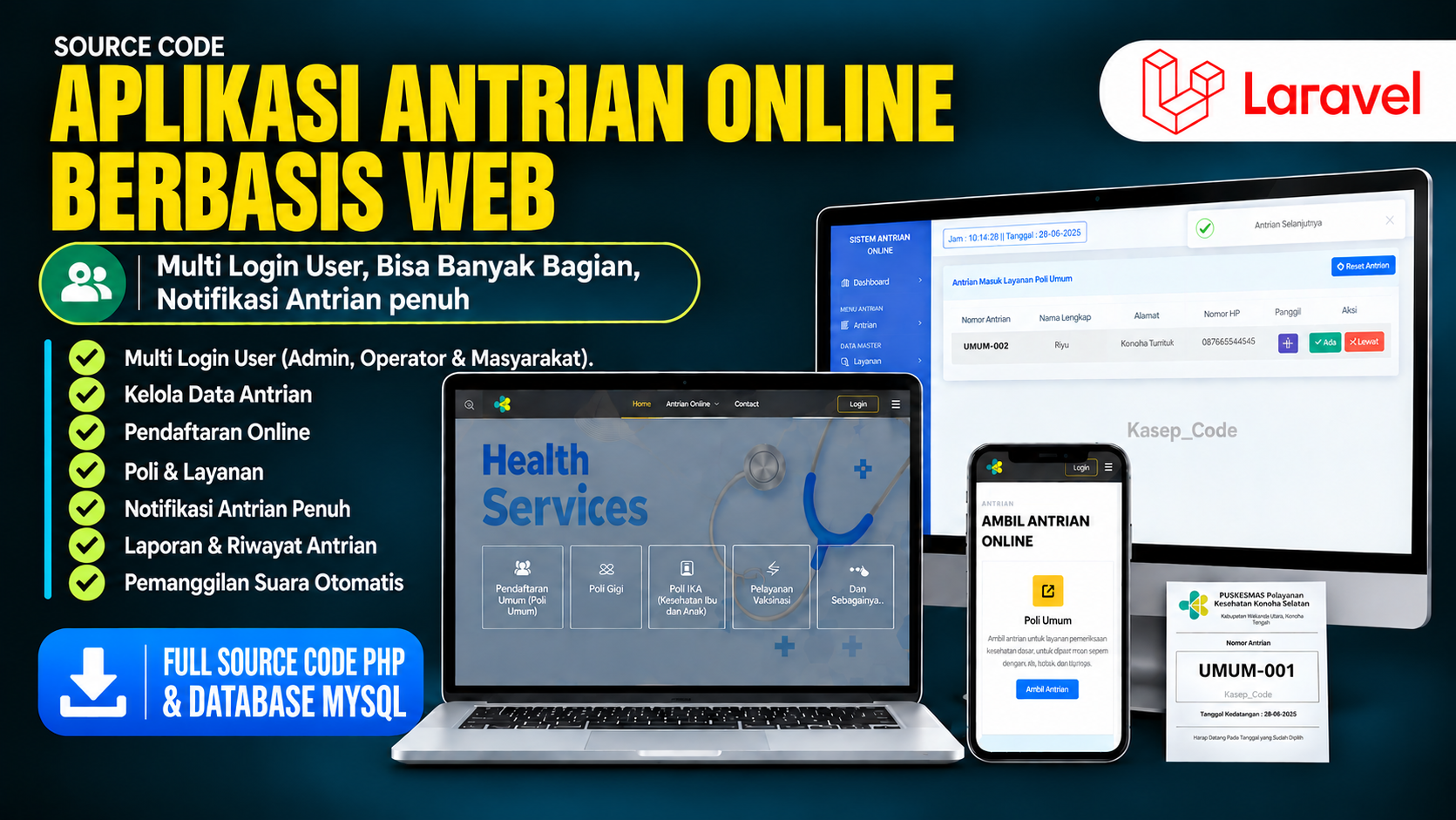 Source Code Aplikasi Antrian Online Laravel | Source Code Sistem Antrian Online | Web Antrian Online