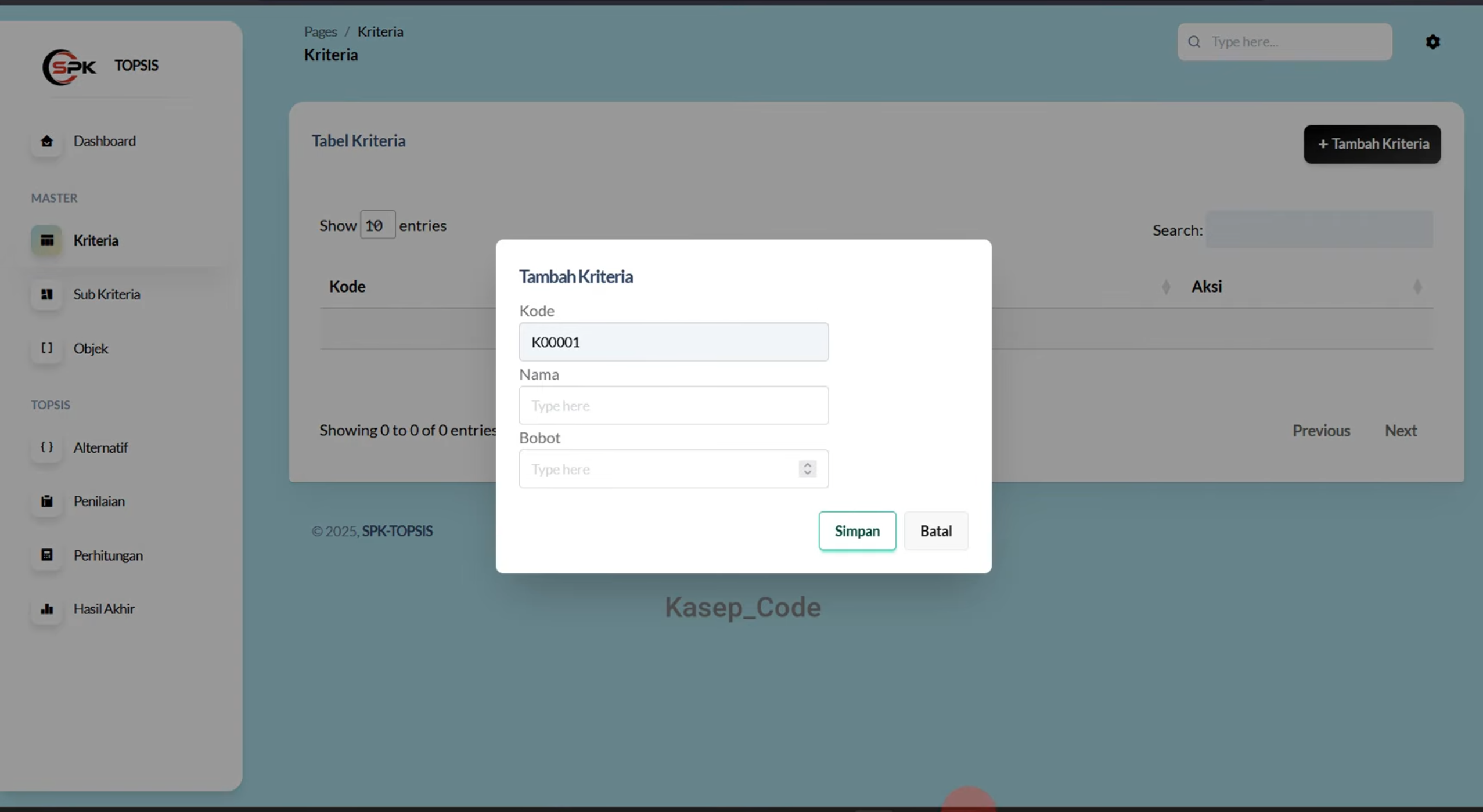 Source Code Website SPK Metode Topsis Laravel + Subkriteria | Download SPK Metode TOPSIS Laravel