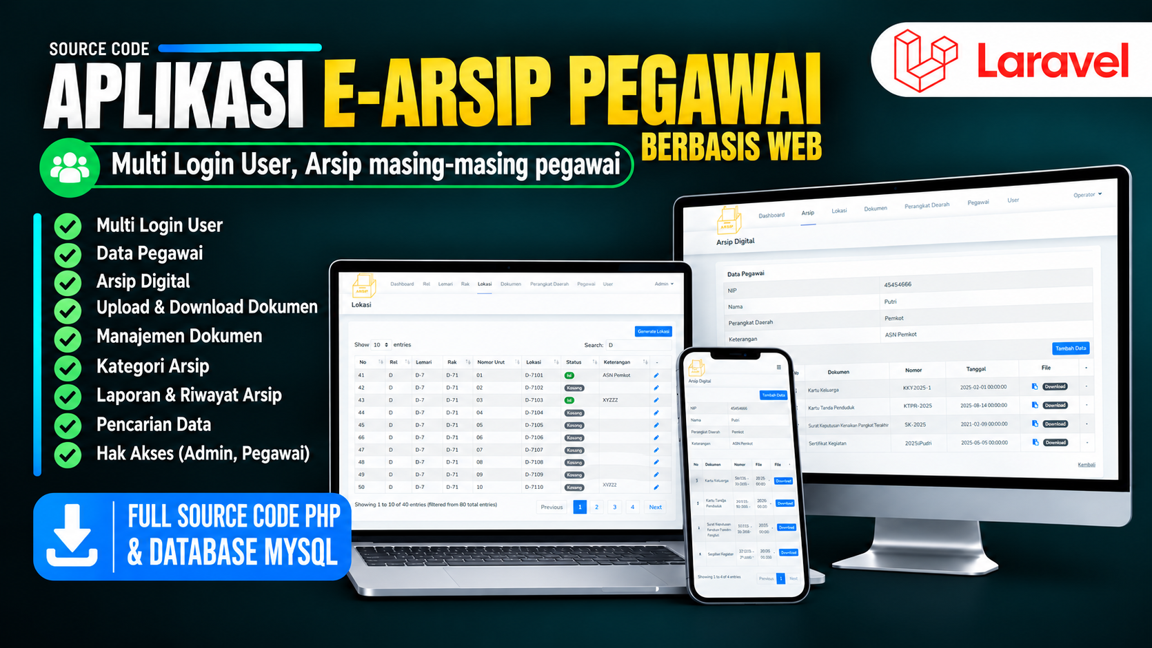 Source Code Website E-Arsip Pegawai Laravel | Aplikasi Arsip Online Berbasis Web dengan Laravel