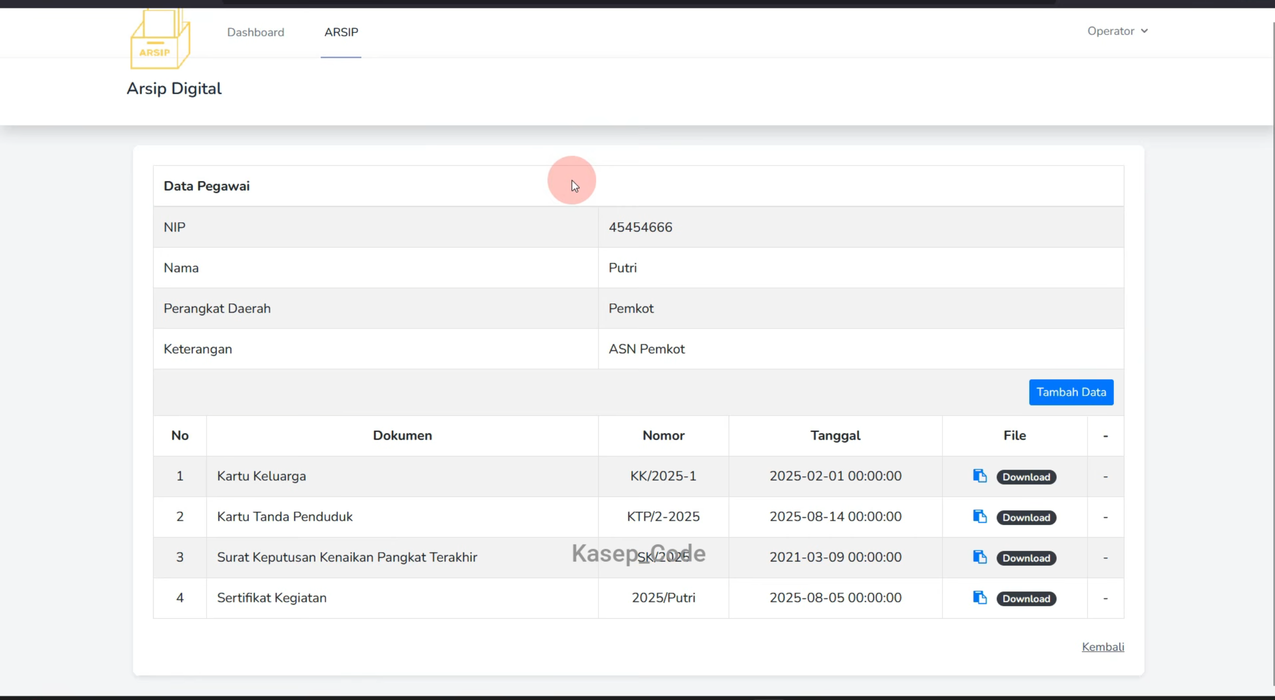 Source Code Website E-Arsip Pegawai Laravel | Aplikasi Arsip Online Berbasis Web dengan Laravel
