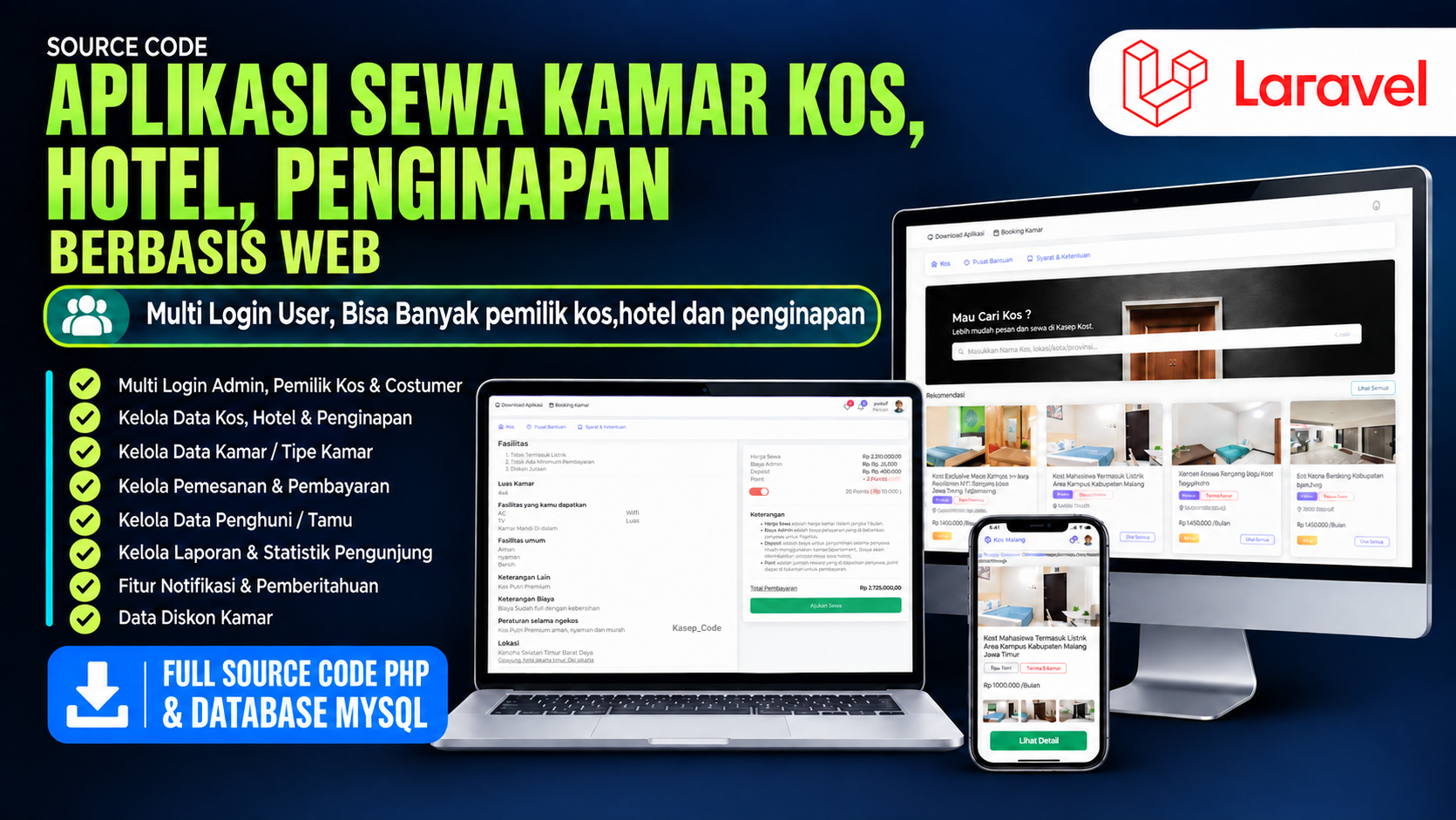 Source Code Website Penyewaan Kos Laravel | Source Code Website Booking Hotel| Website booking hotel