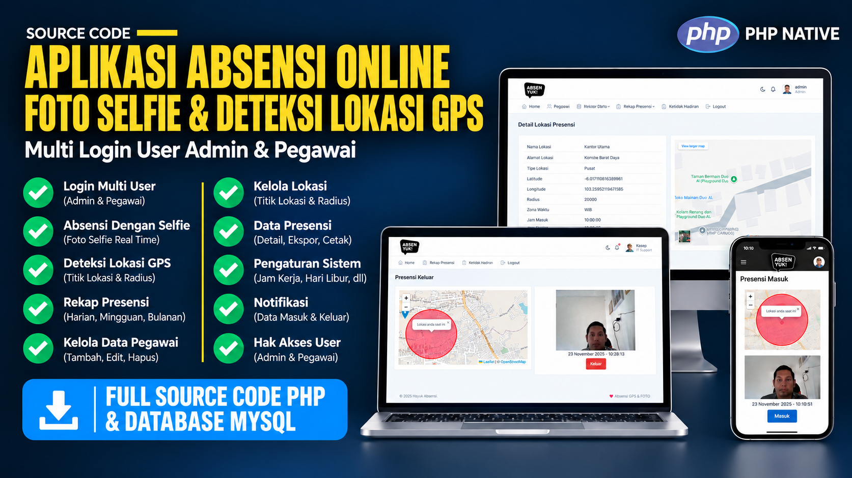 Source Code Aplikasi Absen Online dengan Foto Selfie & Lokasi GPS Google Maps | Absensi Foto Selfie