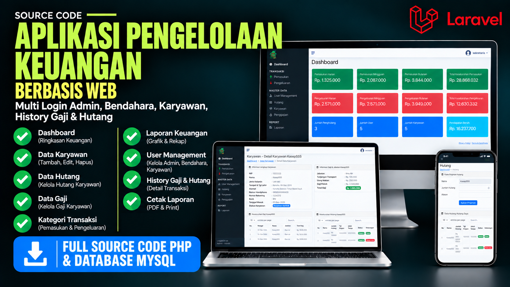 Source Code Website Pengelolaan Keuangan & Laporan Kas | Download Website Laporan Keuangan Laravel