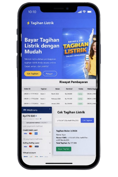 Source Code Website Pembayaran Listrik Midtrans Payment Gateway PHP| Aplikasi Tagihan Listrik Online