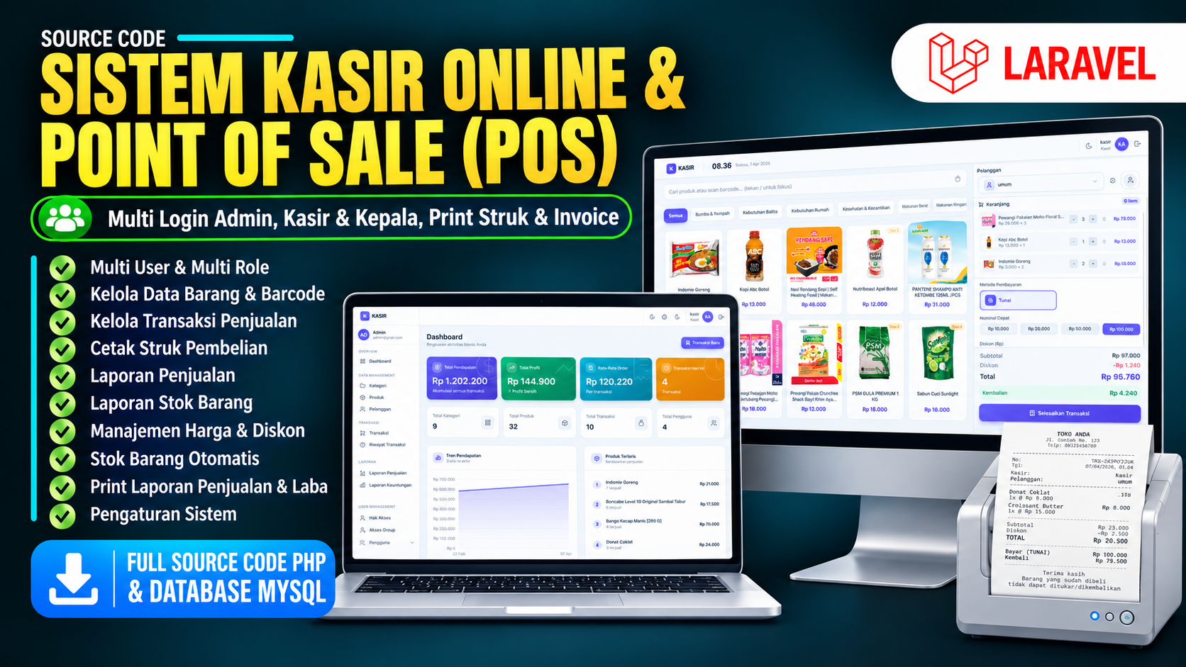 Source Code Aplikasi Kasir Online | Download Coding Website Point Of Sale Laravel +Laporan Penjualan