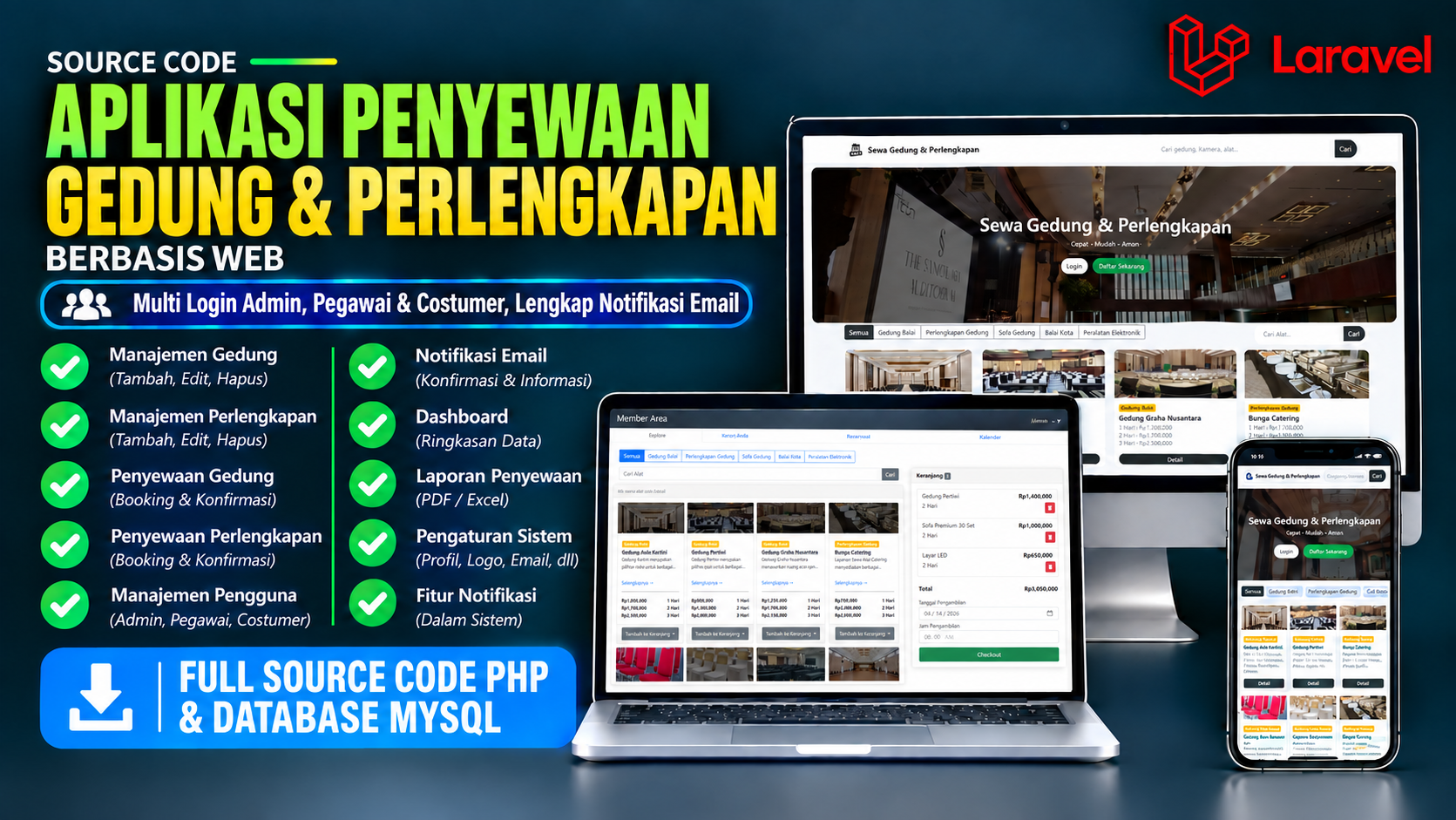 Source Code Website Penyewaan Gedung PHP MySQL | Sistem Booking Online Full Fitur | Aplikasi Sewa