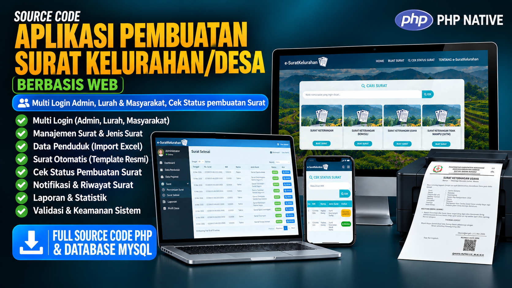 Source Code Aplikasi Surat Desa Berbasis Web | Download Aplikasi Pelayanan Surat Cetak PDF Otomatis