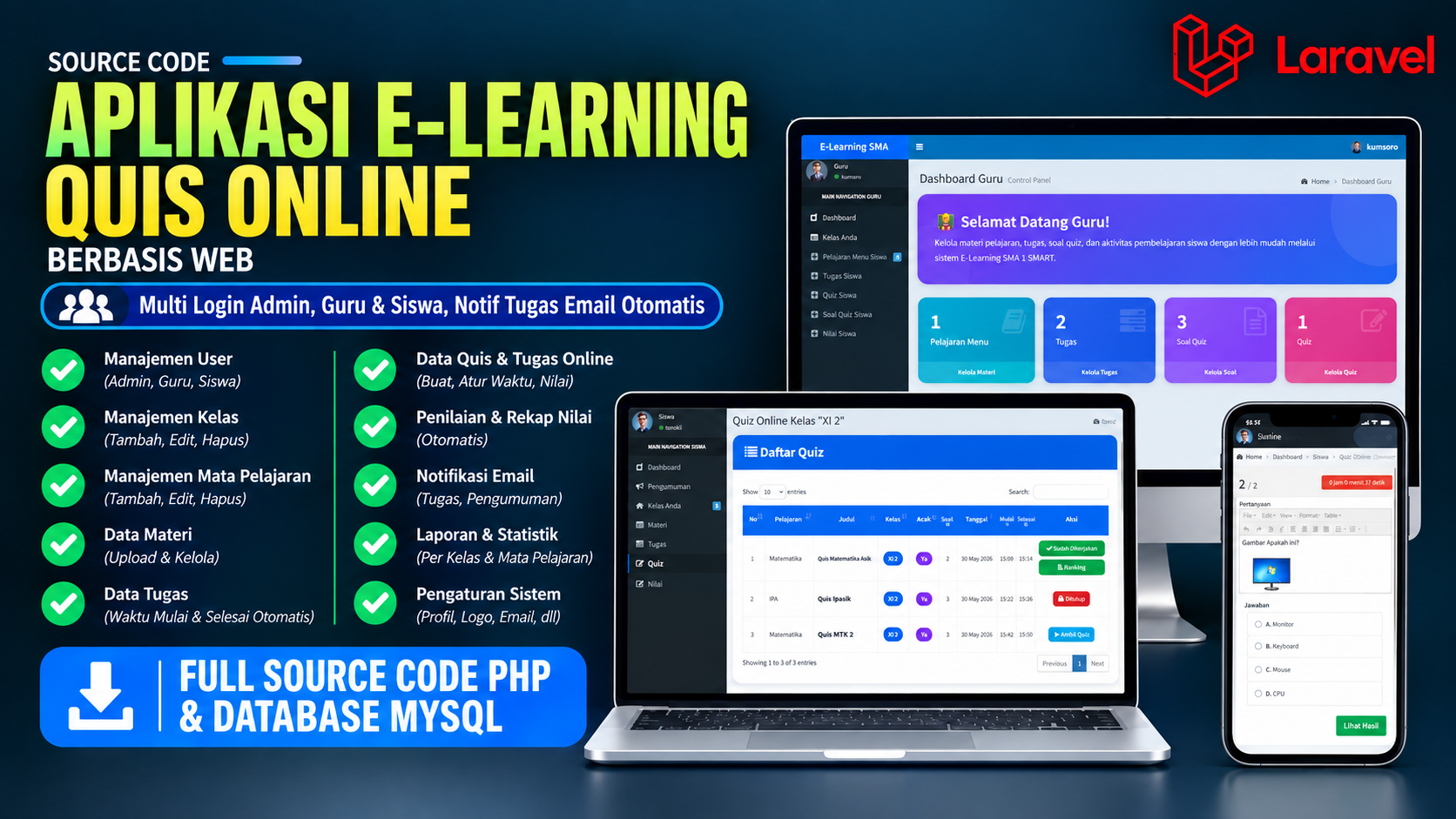 Source Code e-Learning Sekolah Full Fitur | Source Code Website Ujian Online | Aplikasi e-Learning