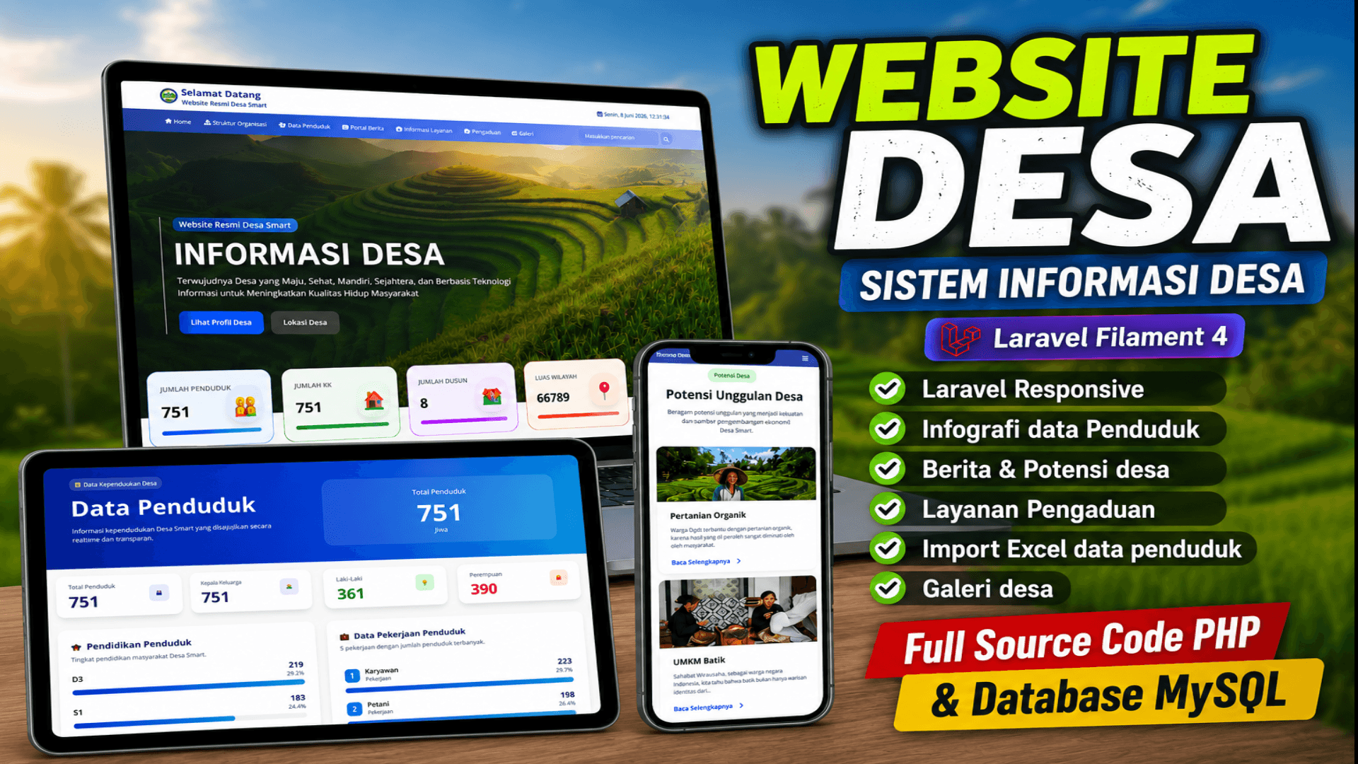 Source Code Sistem Informasi Desa Laravel Filament 4 | Website Desa| Web Company Profile Filament 4