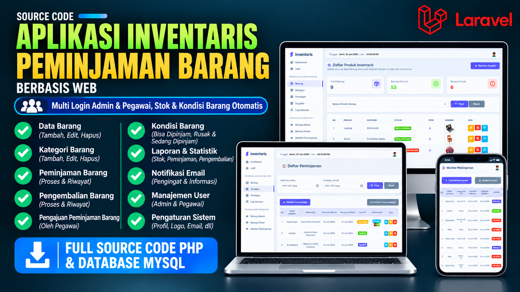 Source Code Website Inventaris Barang | Inventaris Peminjaman Barang | Aplikasi Inventaris Sekolah