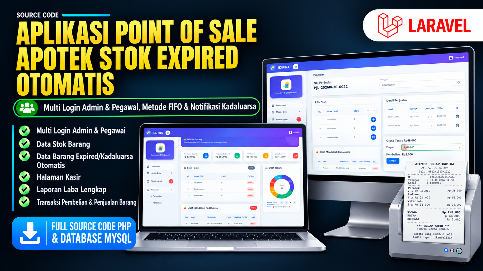 Source Code Aplikasi Kasir Point of Sale Full Fitur | Sistem Manajemen Apotek Notifikasi Kedaluwarsa