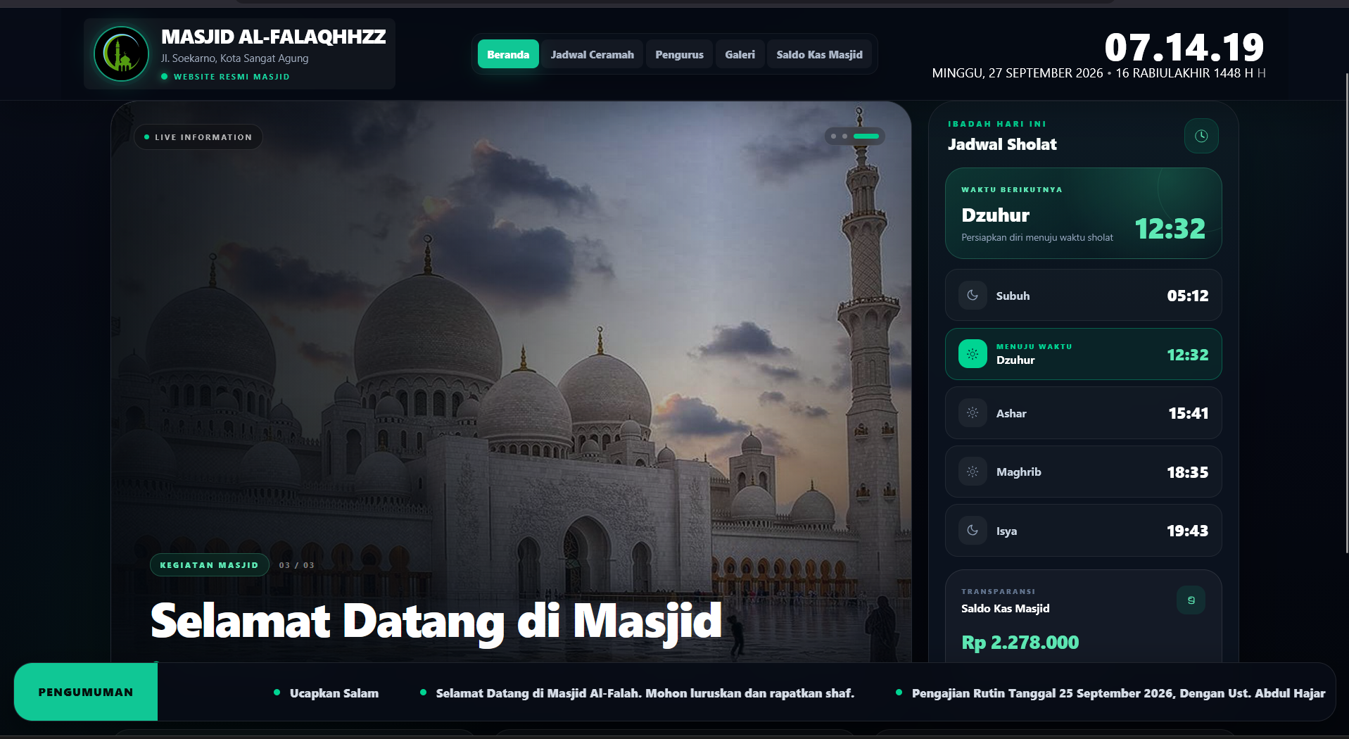 Download Source Code Aplikasi Masjid | Sistem Informasi Masjid | Aplikasi Jadwal Sholat & Keuangan