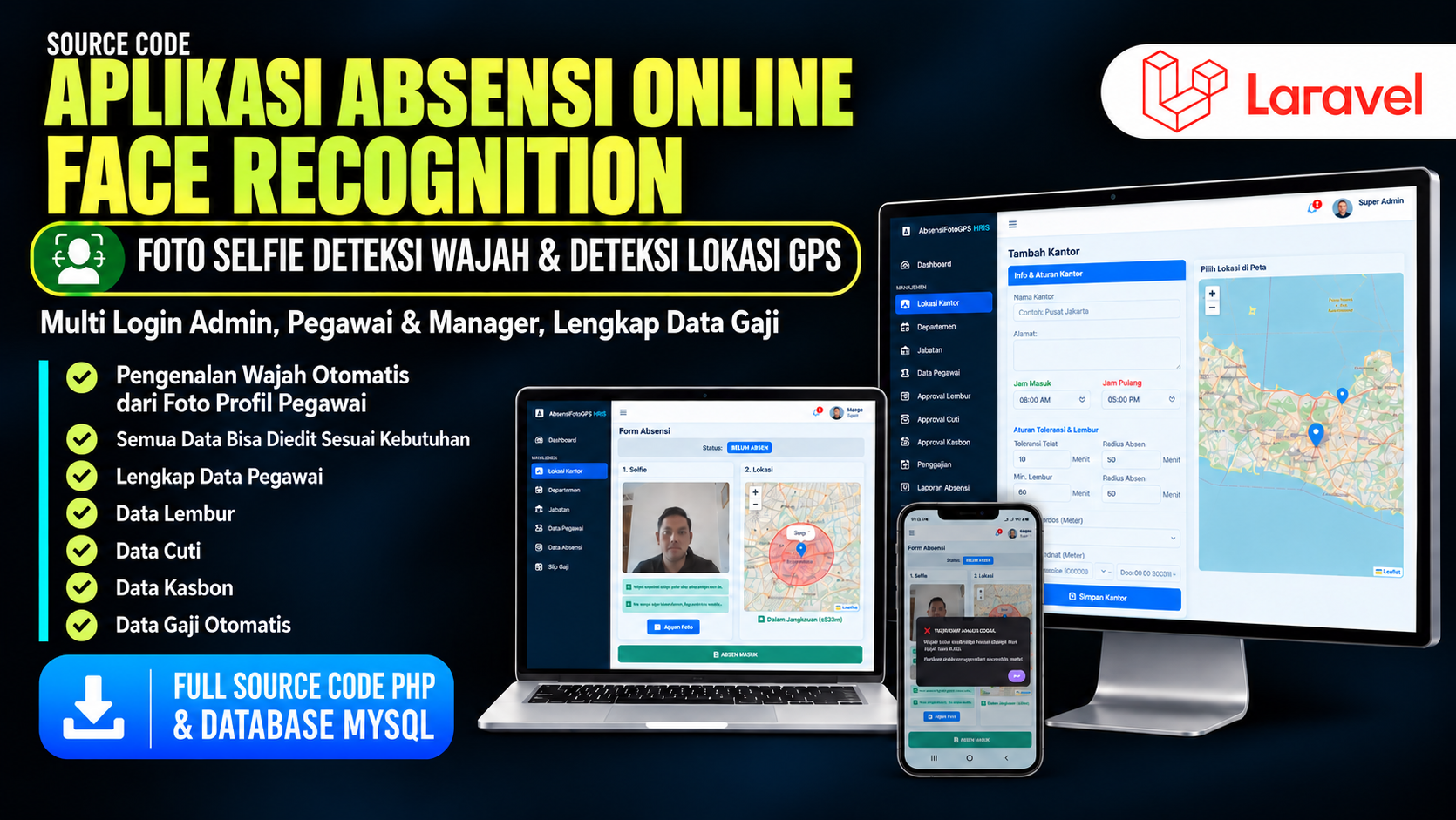 Source Code Aplikasi Absensi Online Face Recognition + GPS | Selfie, Lembur & Gaji | Aplikasi HRIS | Aplikasi Absensi Pengenalan Wajah